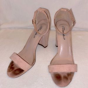 Blush suede block heels